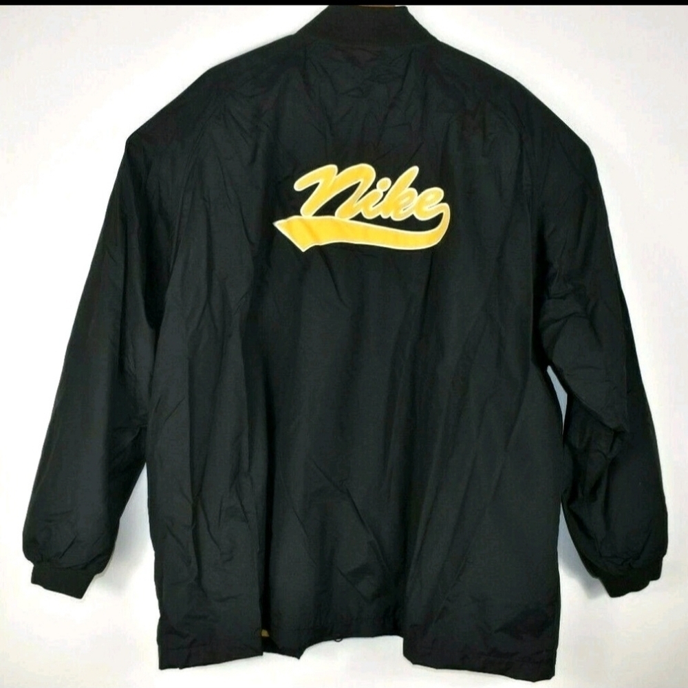 Vintage Nike Black Yellow Fleece Lined Jacket Coat Polyester Swoosh 90s Large